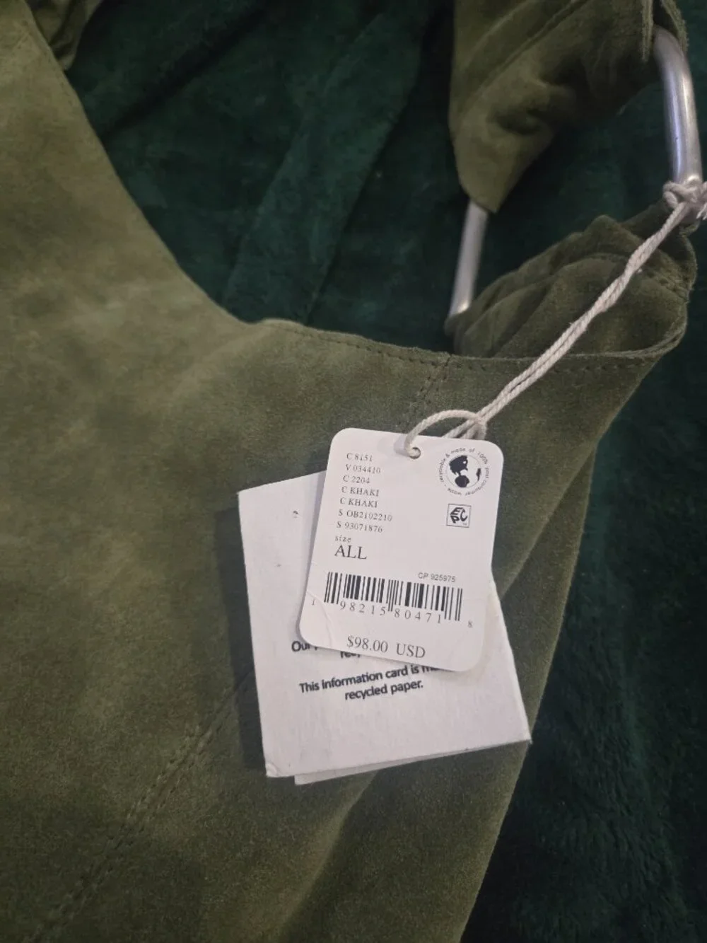 Free people olive green suede sholder bag NWT paper inside its brand new